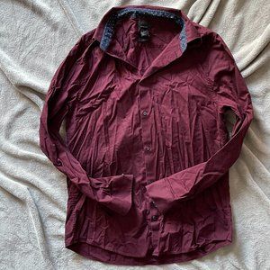 H&M Maroon Long Sleeve button Up with Blue Accents